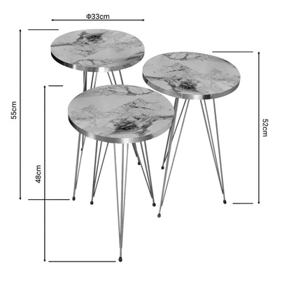 Βοηθητικά τραπέζια Wakmi pakoworld σετ 3τεμ λευκό μπεζ μαρμάρου μελαμίνης-χρυσό μέταλλο