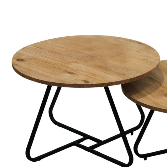 Τραπέζια σαλονιού Symeli pakoworld σετ 2τεμ μαύρο μέταλλο και μελαμίνη σε φυσική απόχρωση - Hippiehome.gr