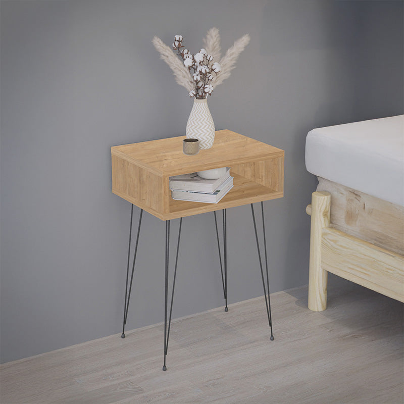 Κομοδίνο Naida pakoworld σε oak απόχρωση -μαύρα μεταλλικά πόδια 40x30x59εκ - Hippiehome.gr