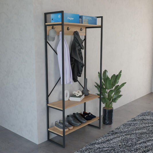 Έπιπλο εισόδου Levento pakoworld oak με μαύρο μεταλλικό σκελετό 88x34x180εκ - Hippiehome.gr