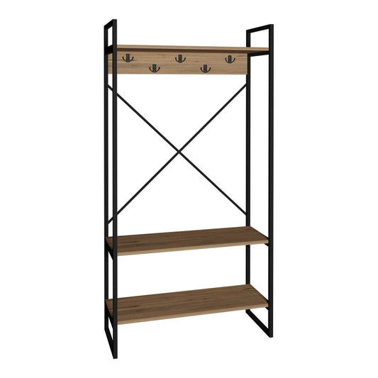 Έπιπλο εισόδου Levento pakoworld oak με μαύρο μεταλλικό σκελετό 88x34x180εκ - Hippiehome.gr