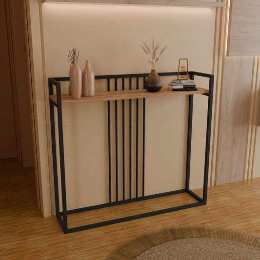 Κονσόλα Convida pakoworld oak με μαύρο μεταλλικό σκελετό 100x25x90εκ - Hippiehome.gr
