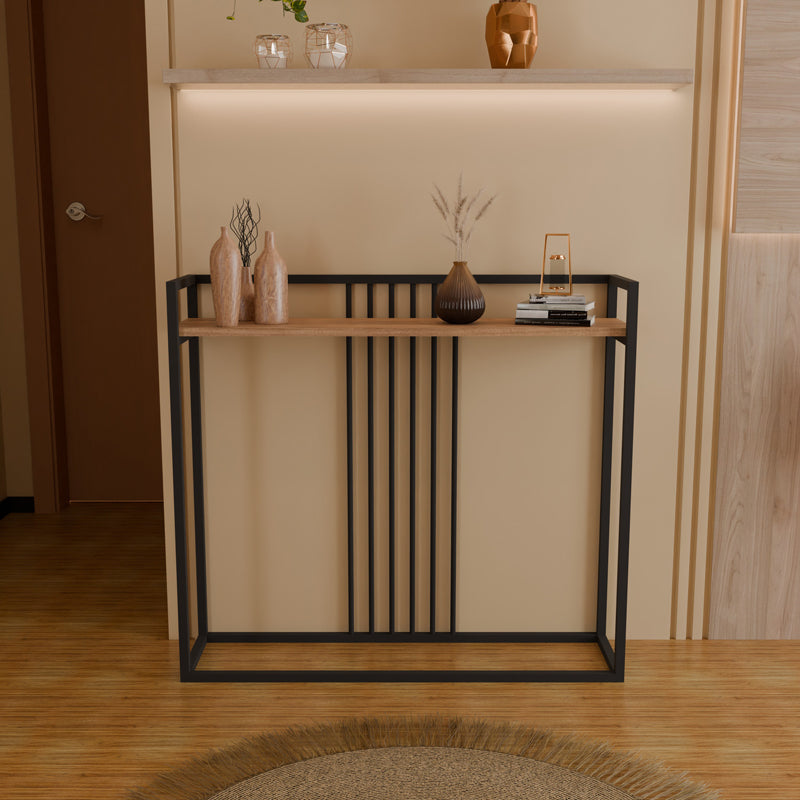 Κονσόλα Convida pakoworld oak με μαύρο μεταλλικό σκελετό 100x25x90εκ - Hippiehome.gr