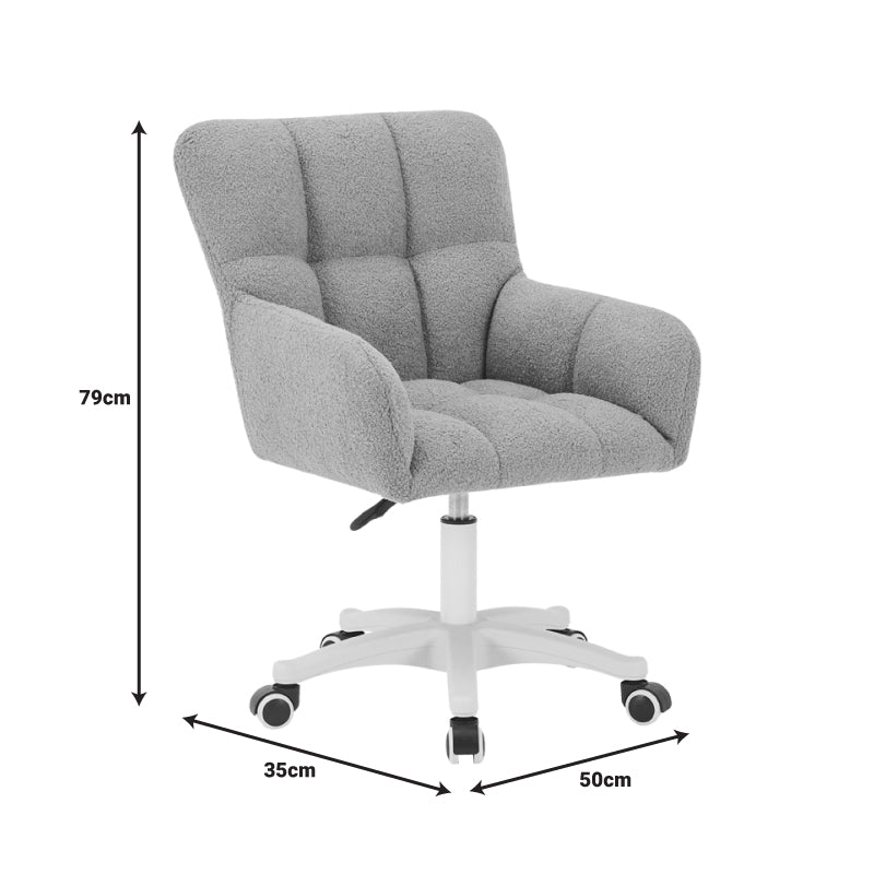 Καρέκλα γραφείου εργασίας Givole pakoworld σε λευκό μπουκλέ ύφασμα 55x50x76-86εκ - Hippiehome.gr