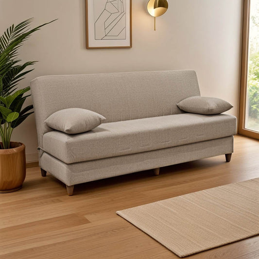 Καναπές-κρεβάτι με αποθηκευτικό χώρο τριθέσιος Romina pakoworld κρεμ ύφασμα 190x75x85εκ - Hippiehome.gr