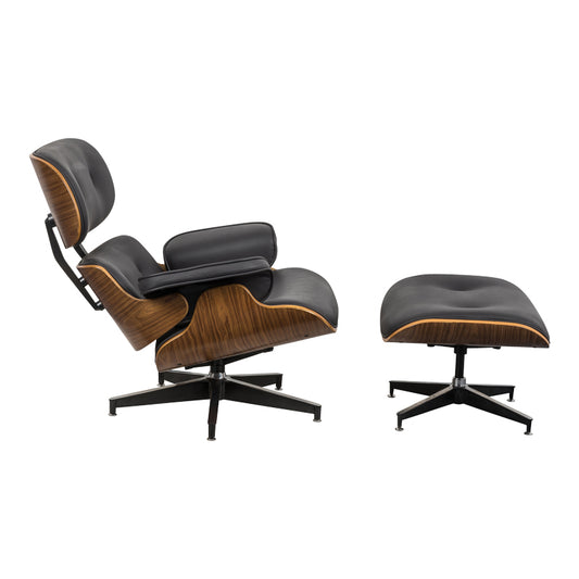 Πολυθρόνα-υποπόδιο relax Jenna pakoworld μαύρο pu- plywood καρυδί-βάση χρωμίου 82x92x82εκ - Hippiehome.gr