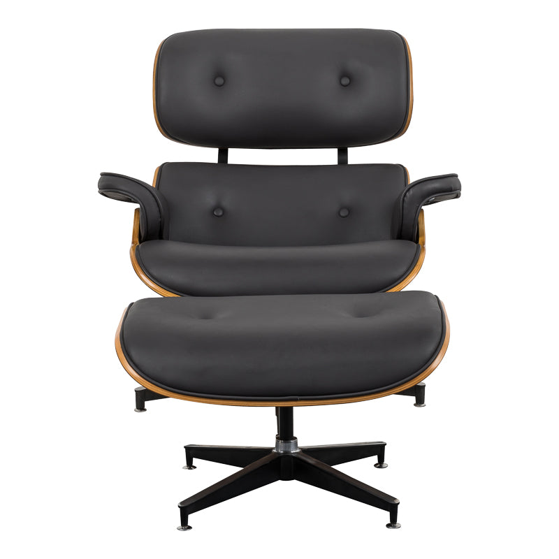 Πολυθρόνα-υποπόδιο relax Jenna pakoworld μαύρο pu- plywood καρυδί-βάση χρωμίου 82x92x82εκ - Hippiehome.gr