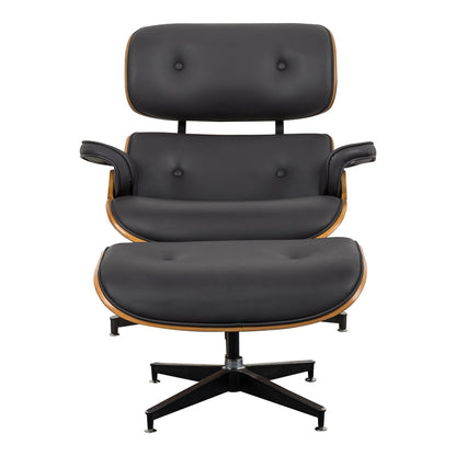 Πολυθρόνα-υποπόδιο relax Jenna pakoworld μαύρο pu- plywood καρυδί-βάση χρωμίου 82x92x82εκ - Hippiehome.gr
