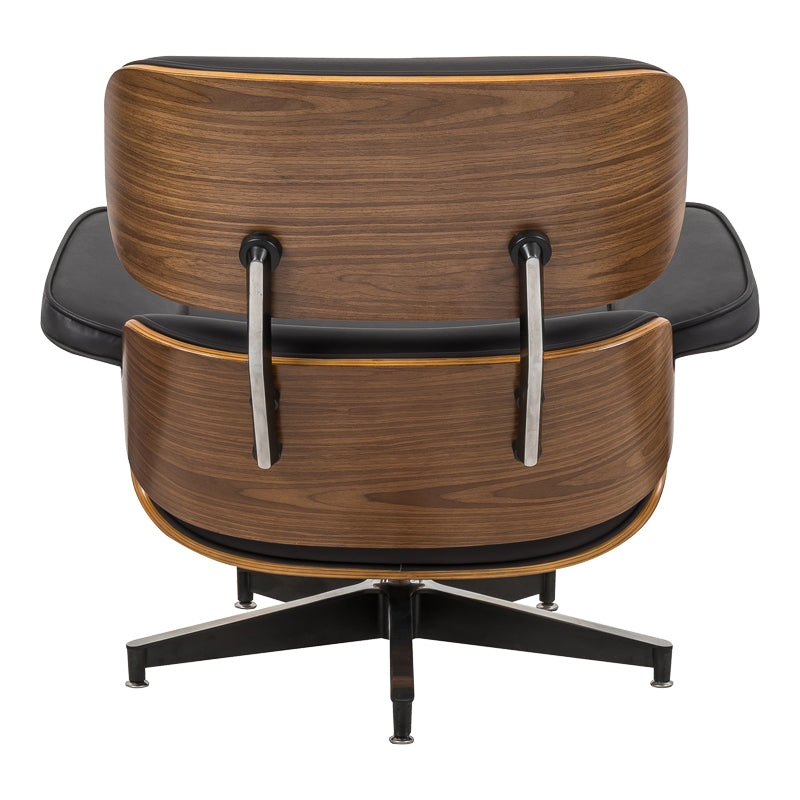Πολυθρόνα-υποπόδιο relax Jenna pakoworld μαύρο pu- plywood καρυδί-βάση χρωμίου 82x92x82εκ - Hippiehome.gr