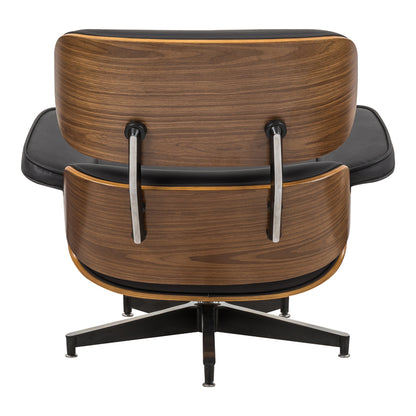 Πολυθρόνα-υποπόδιο relax Jenna pakoworld μαύρο pu- plywood καρυδί-βάση χρωμίου 82x92x82εκ - Hippiehome.gr