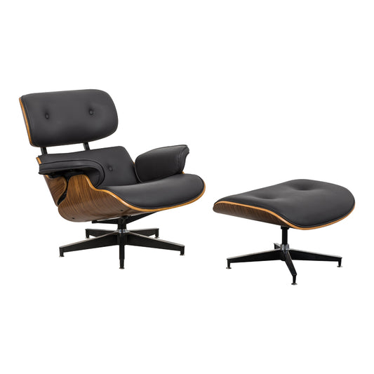 Πολυθρόνα-υποπόδιο relax Jenna pakoworld μαύρο pu- plywood καρυδί-βάση χρωμίου 82x92x82εκ - Hippiehome.gr