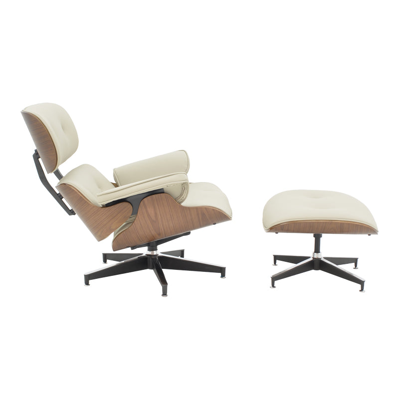 Πολυθρόνα-υποπόδιο relax Jenna pakoworld μπεζ pu- plywood καρυδί-βάση χρωμίου 82x92x82εκ - Hippiehome.gr