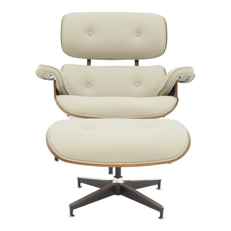 Πολυθρόνα-υποπόδιο relax Jenna pakoworld μπεζ pu- plywood καρυδί-βάση χρωμίου 82x92x82εκ - Hippiehome.gr
