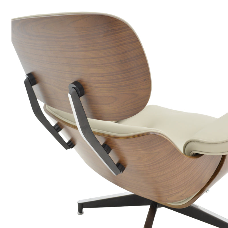 Πολυθρόνα-υποπόδιο relax Jenna pakoworld μπεζ pu- plywood καρυδί-βάση χρωμίου 82x92x82εκ - Hippiehome.gr