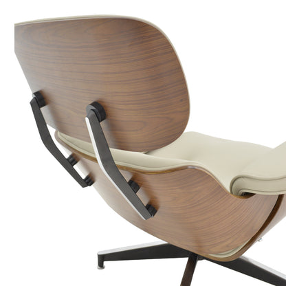 Πολυθρόνα-υποπόδιο relax Jenna pakoworld μπεζ pu- plywood καρυδί-βάση χρωμίου 82x92x82εκ - Hippiehome.gr