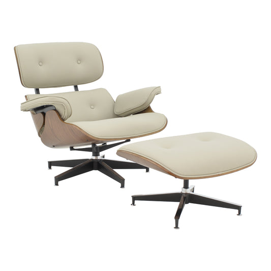 Πολυθρόνα-υποπόδιο relax Jenna pakoworld μπεζ pu- plywood καρυδί-βάση χρωμίου 82x92x82εκ - Hippiehome.gr