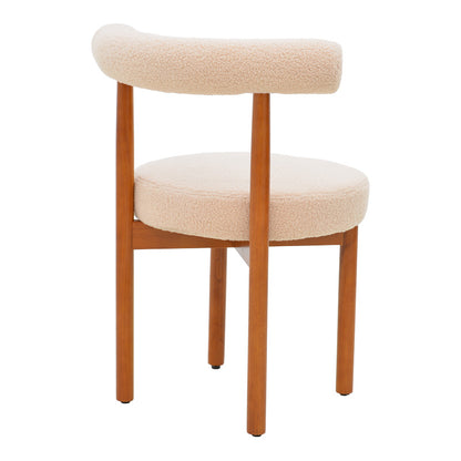 Καρέκλα Fenza pakoworld μπεζ μπουκλέ ύφασμα-πόδι ξύλο οξιάς σε καρυδί απόχρωση 60x54x75εκ - Hippiehome.gr