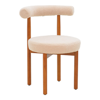 Καρέκλα Fenza pakoworld μπεζ μπουκλέ ύφασμα-πόδι ξύλο οξιάς σε καρυδί απόχρωση 60x54x75εκ - Hippiehome.gr