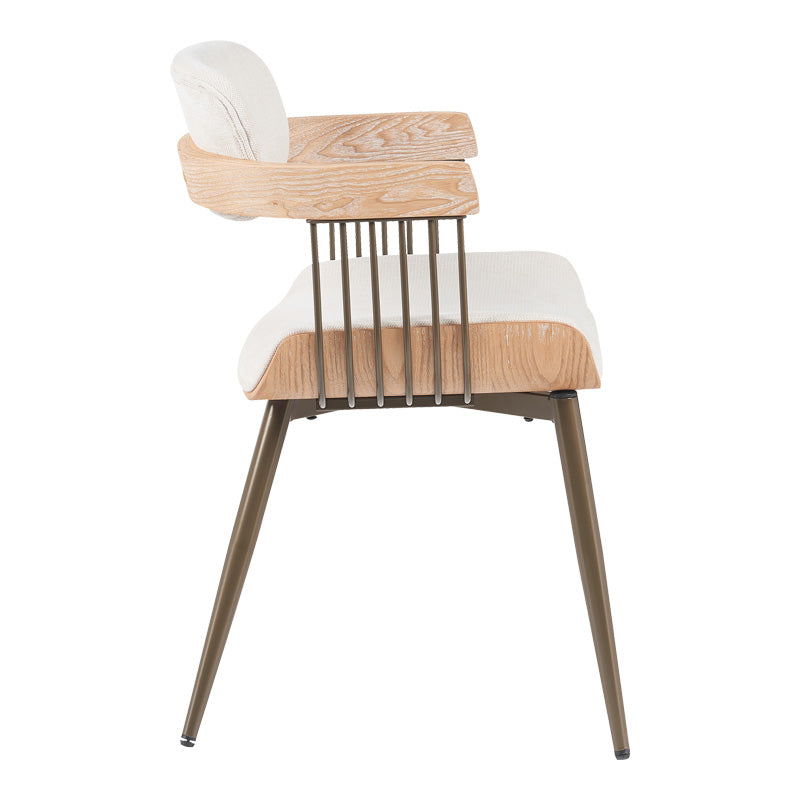 Πολυθρόνα Cameo pakoworld μέταλλο μπρονζέ-white-wash ξύλο-μπέζ ύφασμα 53x49.5x75.5εκ - Hippiehome.gr