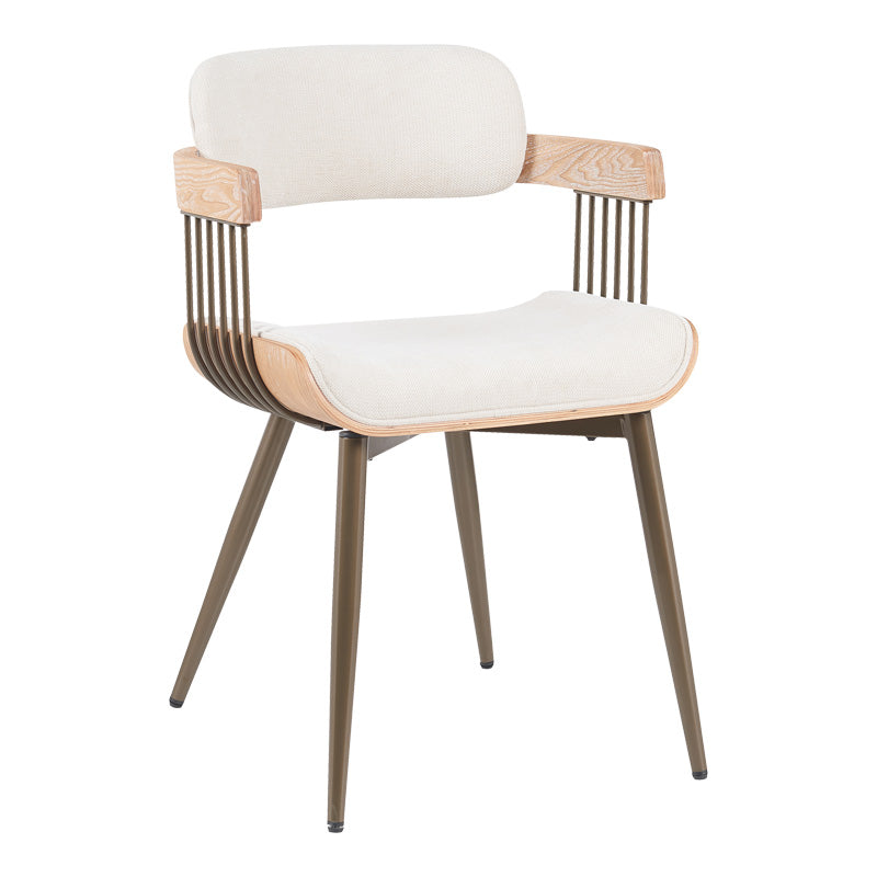 Πολυθρόνα Cameo pakoworld μέταλλο μπρονζέ-white-wash ξύλο-μπέζ ύφασμα 53x49.5x75.5εκ - Hippiehome.gr