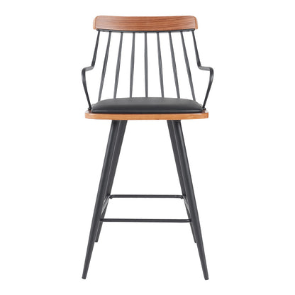 Σκαμπό μπαρ Posse pakoworld μέταλλο μαύρο-καρυδί ξύλο-μαύρο pu 48x54x92.5εκ - Hippiehome.gr