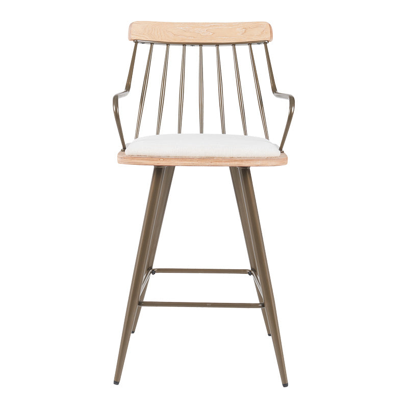 Σκαμπό μπαρ Posse pakoworld μέταλλο μπρονζε-white wash ξύλο-μπεζ ύφασμα 48x54x92.5εκ - Hippiehome.gr