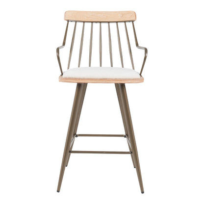 Σκαμπό μπαρ Posse pakoworld μέταλλο μπρονζε-white wash ξύλο-μπεζ ύφασμα 48x54x92.5εκ - Hippiehome.gr