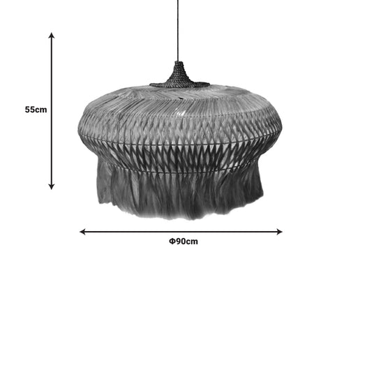 Φωτιστικό οροφής Pozarne Inart abaca ξύλο σε φυσικό χρώμα Φ90x55εκ - Hippie Home 
