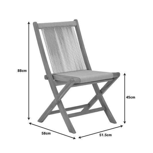 Καρέκλα Banou pakoworld πτυσσόμενη teak ξύλο και pe σχοινί σε μαύρη απόχρωση 52.5x56x89εκ - Hippiehome.gr