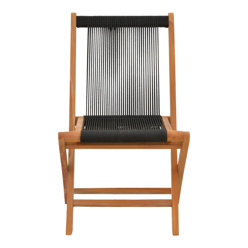 Καρέκλα Banou pakoworld πτυσσόμενη teak ξύλο και pe σχοινί σε μαύρη απόχρωση 52.5x56x89εκ - Hippiehome.gr