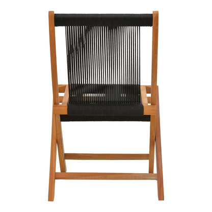 Καρέκλα Banou pakoworld πτυσσόμενη teak ξύλο και pe σχοινί σε μαύρη απόχρωση 52.5x56x89εκ - Hippiehome.gr