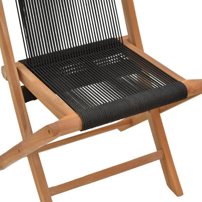 Καρέκλα Banou pakoworld πτυσσόμενη teak ξύλο και pe σχοινί σε μαύρη απόχρωση 52.5x56x89εκ - Hippiehome.gr