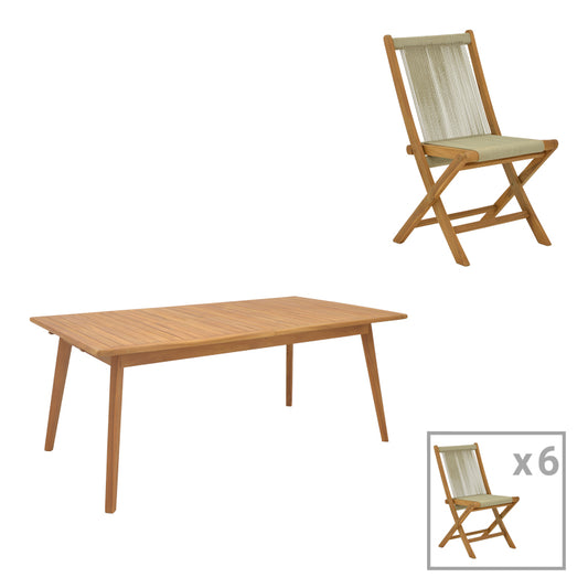 Τραπεζαρία 7 τεμ. Banou-Pino pakoworld teak ξύλο σε φυσική απόχρωση 180/240x100x75εκ - Hippiehome.gr