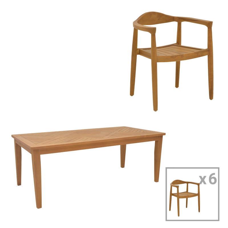 Τραπεζαρία σετ 7τεμ. Ganny-Mady pakoworld teak ξύλο σε φυσική απόχρωση 200x100x75εκ - Hippiehome.gr