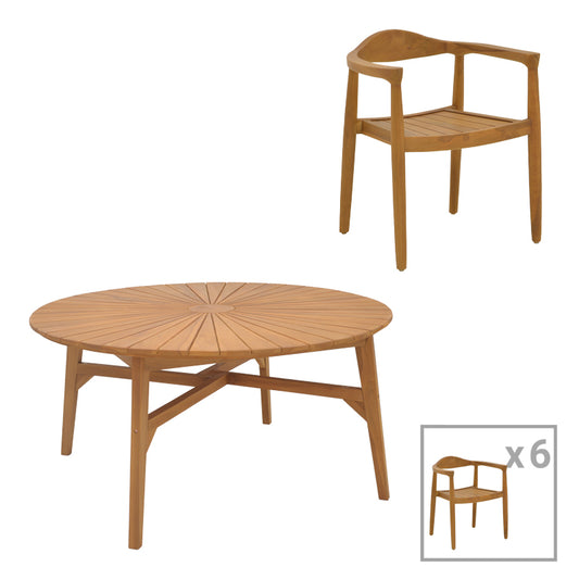 Τραπεζαρία 7τεμ. Ganny-Colen pakoworld teak ξύλο σε φυσική απόχρωση Φ150x75εκ - Hippiehome.gr