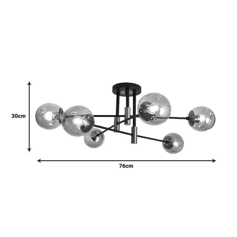 Φωτιστικό οροφής πολύφωτο Catrene pakoworld μαύρο μέταλλο-γυαλί 76x30εκ - Hippie Home 