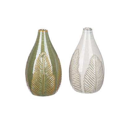 Βάζο "Palmblatt" Leaf Motif Κεραμικό Πράσινο Λευκό PU Pcs. Assorted H. 25 cm D. 13 cm - Hippiehome.gr