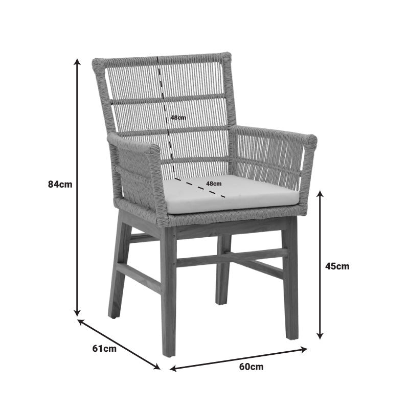 Πολυθρόνα Inca pakoworld teak ξύλο και συνθετικό σχοινί σε φυσική-μαύρη απόχρωση με μαξιλάρι 60x61x90εκ - Hippiehome.gr