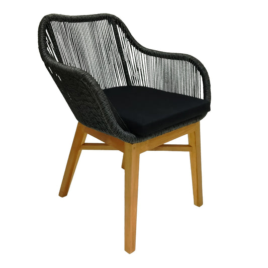 Πολυθρόνα Kalie pakoworld teak ξύλο και συνθετικό σχοινί σε φυσική-μαύρη απόχρωση με μαξιλάρι 60x61x80εκ - Hippiehome.gr