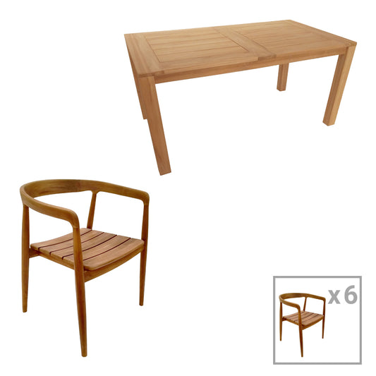 Τραπεζαρία 7τεμ Noody-Pablo pakoworld teak ξύλο σε φυσική απόχρωση - Hippiehome.gr