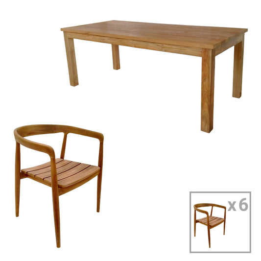 Τραπεζαρία 7τεμ.Noody-Wooly pakoworld teak ξύλο σε φυσική απόχρωση - Hippiehome.gr