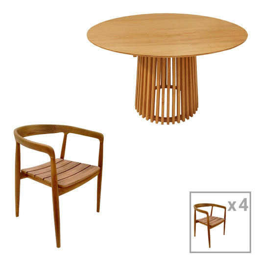 Τραπεζαρία 5τεμ Noody-Kenda I pakoworld teak ξύλο σε φυσική απόχρωση Φ120x75 - Hippiehome.gr