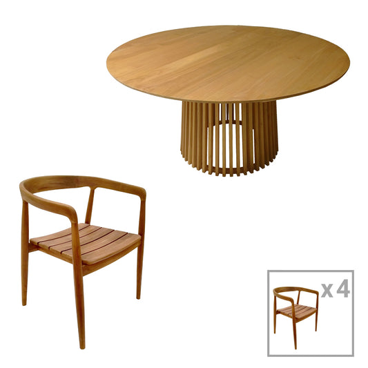 Τραπεζαρία 5τεμ Noody-Kenda pakoworld teak ξύλο σε φυσική απόχρωση Φ150x75εκ - Hippiehome.gr