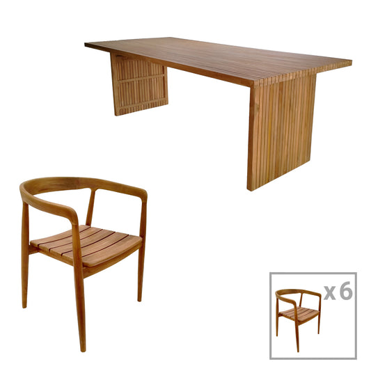 Τραπεζαρία 7τεμ.Noody-Zibra pakoworld teak ξύλο σε φυσική απόχρωση 220x100x75εκ - Hippiehome.gr