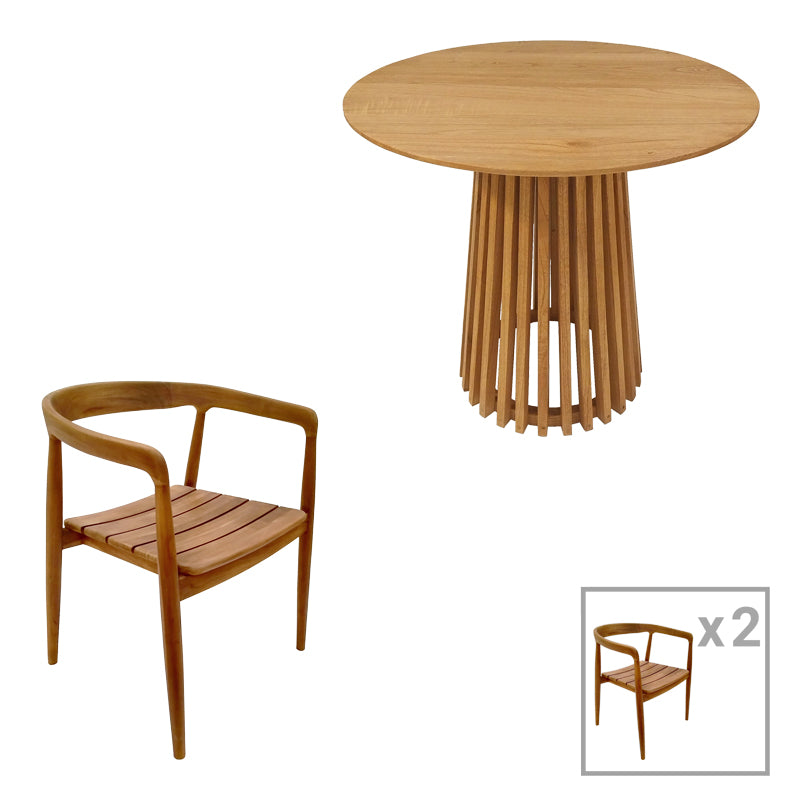 Τραπεζαρία 3τεμ Noody-Kenda I pakoworld teak ξύλο σε φυσική απόχρωση Φ80x75 - Hippiehome.gr