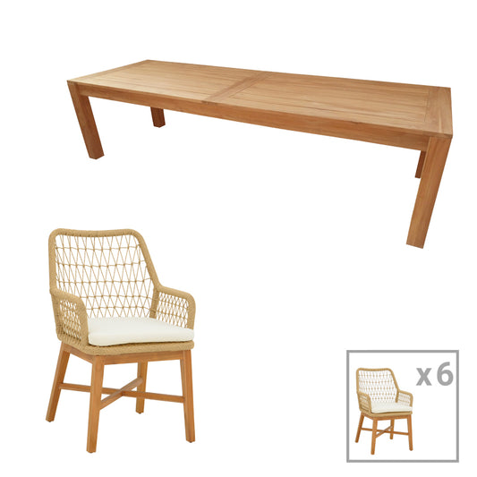 Τραπεζαρία 7τεμ Elaiza-Pablo pakoworld teak ξύλο σε φυσική-μπεζ απόχρωση 240x100x76εκ - Hippiehome.gr
