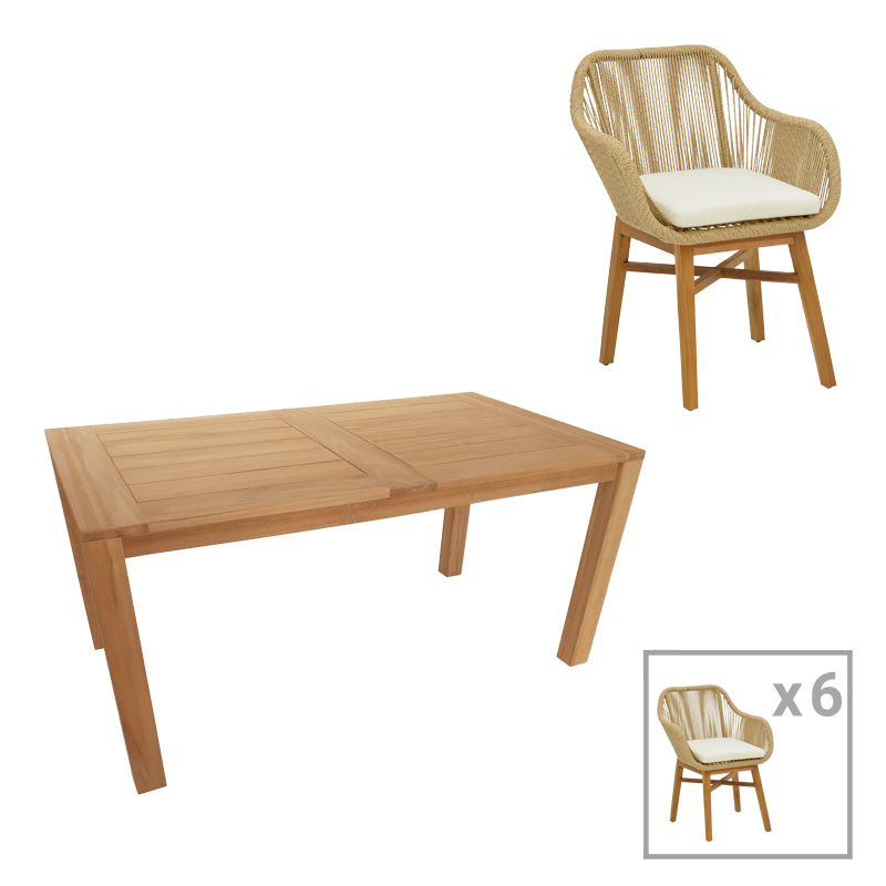 Τραπεζαρία Kalie-Pablo pakoworld σετ 7τεμ σε φυσική-μπεζ απόχρωση 160x90x76εκ - Hippiehome.gr