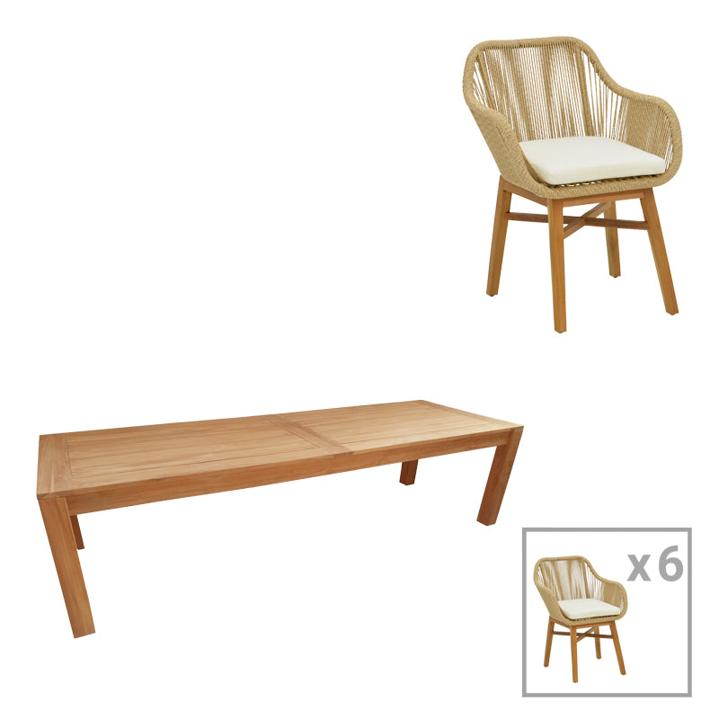 Τραπεζαρία Kalie-Pablo pakoworld σετ 7τεμ σε φυσική-μπεζ απόχρωση 240x100x76εκ - Hippiehome.gr