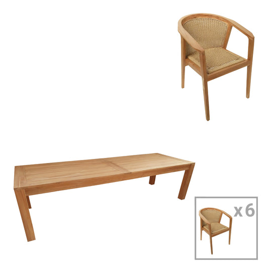 Τραπεζαρία Granny-Pablo pakoworld σετ 7τεμ σε φυσική-μπεζ απόχρωση 240x100x76εκ - Hippiehome.gr