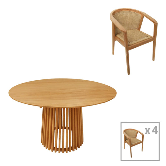 Τραπεζαρία Granny-Kenda I pakoworld σετ 5τεμ σε φυσική-μπεζ απόχρωση Φ120x75εκ - Hippiehome.gr